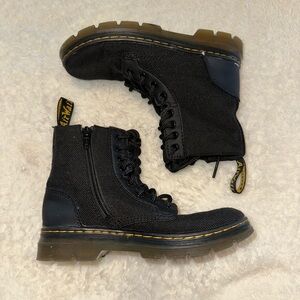 Dr. Martens Black Canvas Zip & Lace Combat Boots with Yellow Stitching
